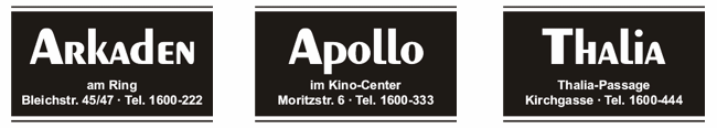 Kino Arkaden, Apollo-Center, Thalia und Hollywood in Wiesbaden